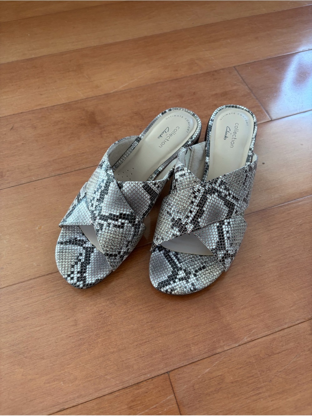 Clarks Snake Python Print Leather Sandals, 7.5